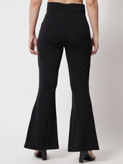 Kotty Women Black Relaxed Flared High-Rise Easy Wash Trousers