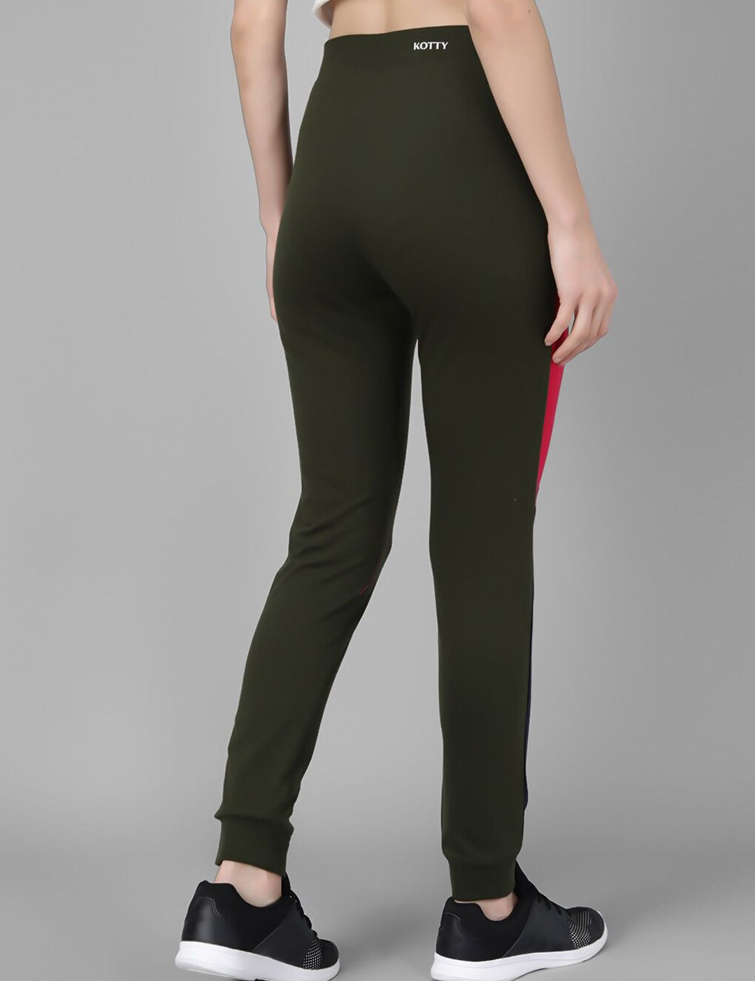 Kotty Women Olive Green Solid Joggers with Side Stripes