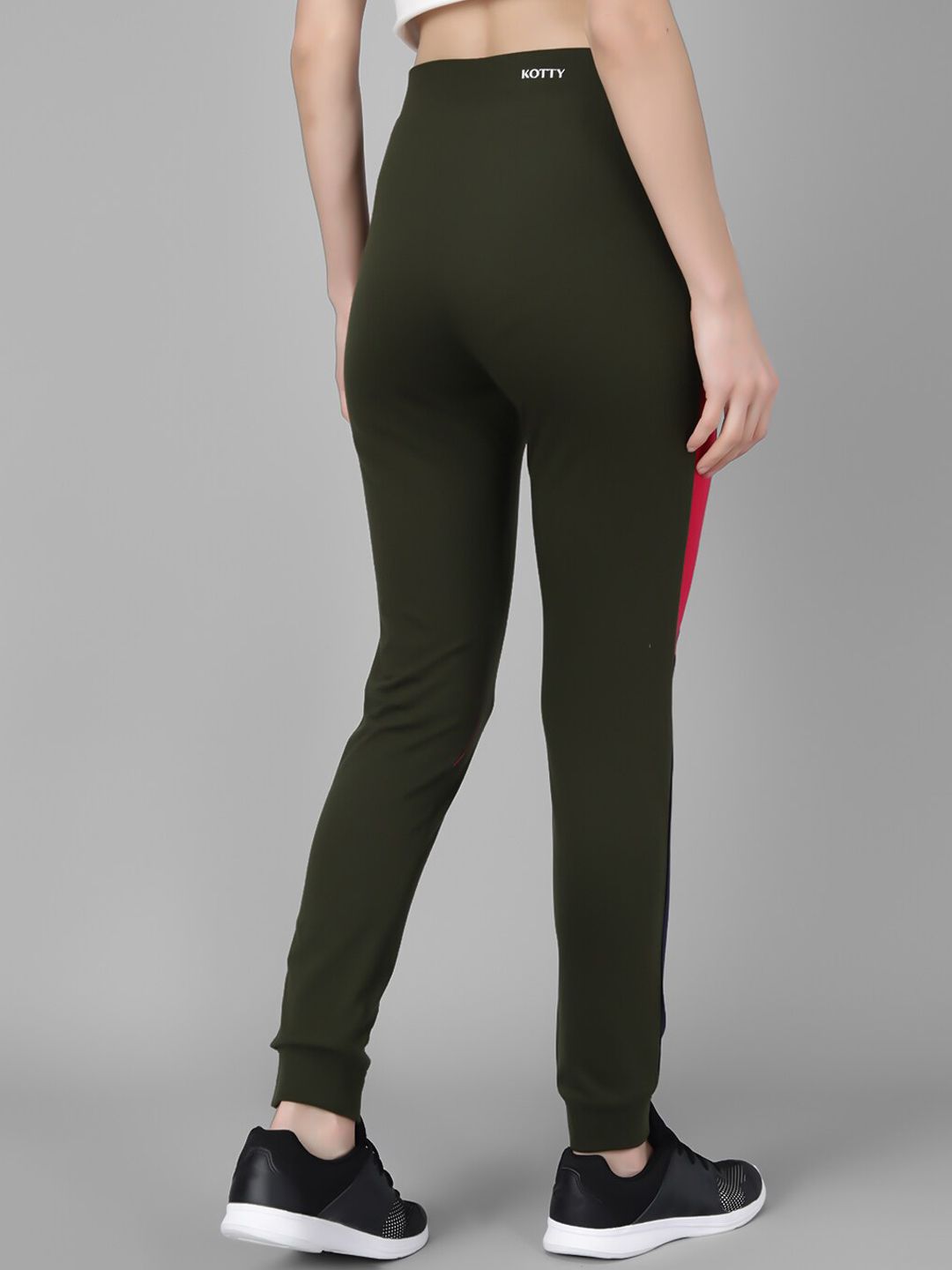 Kotty Women Olive Green Solid Joggers with Side Stripes