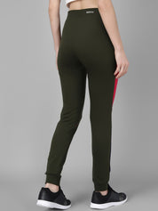 Kotty Women Olive Green Solid Joggers with Side Stripes