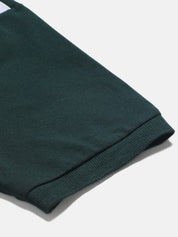 Kotty Green & White Colourblocked Polo Collar Cotton T-shirt