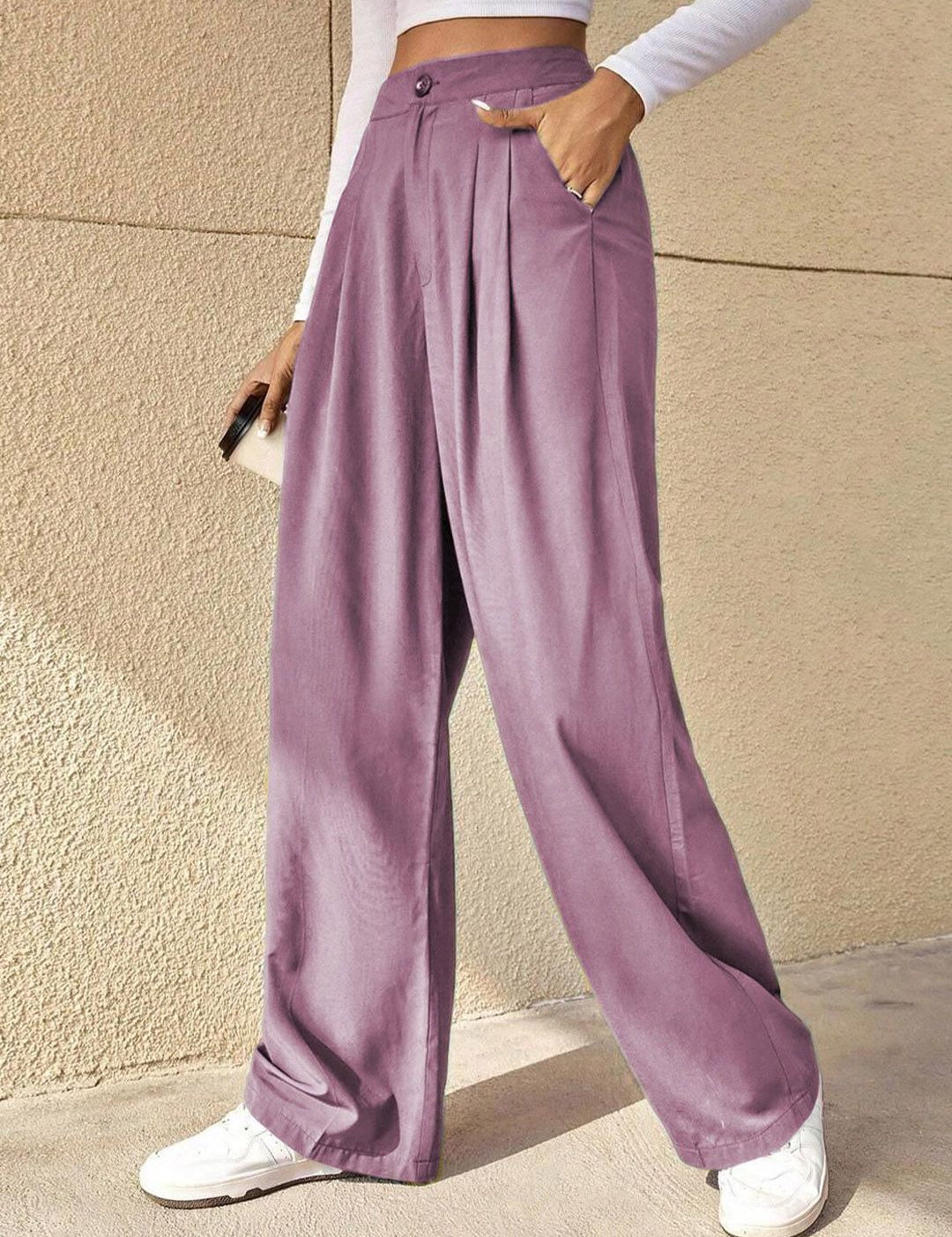 KOTTY BIZwear Women Straight Fit High-Rise Easy Wash Pleated Trousers