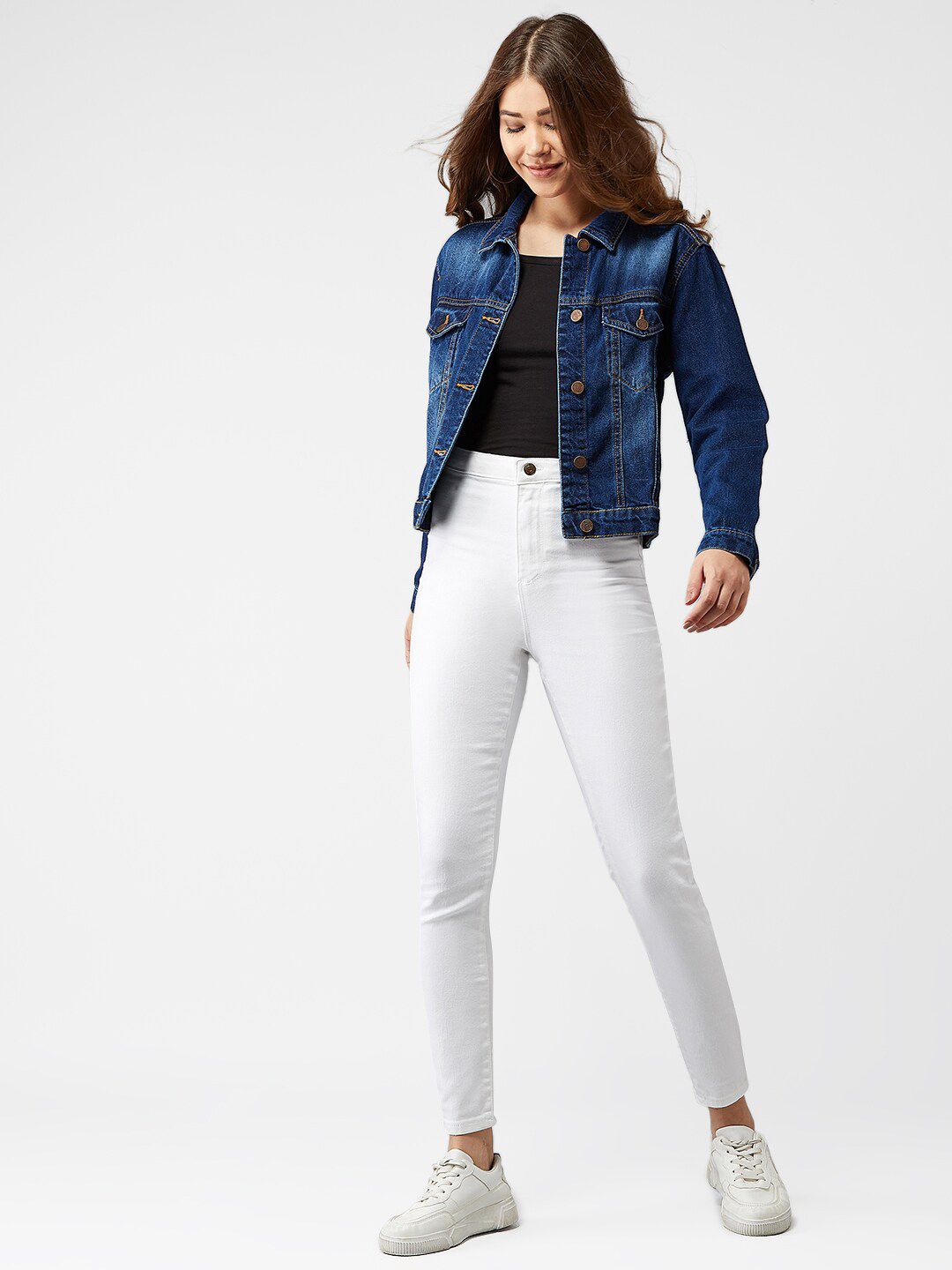 Kotty Women Blue Solid Denim Jacket
