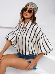 Kotty Women Opaque Striped Casual Oversized Shirt