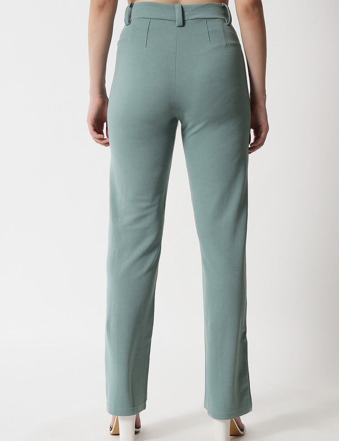 Kotty Women Green Relaxed Straight Fit High-Rise Easy Wash Trousers