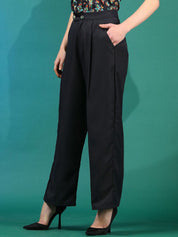Kotty Women Solid Relaxed High-Rise Easy Wash Pleated Trousers