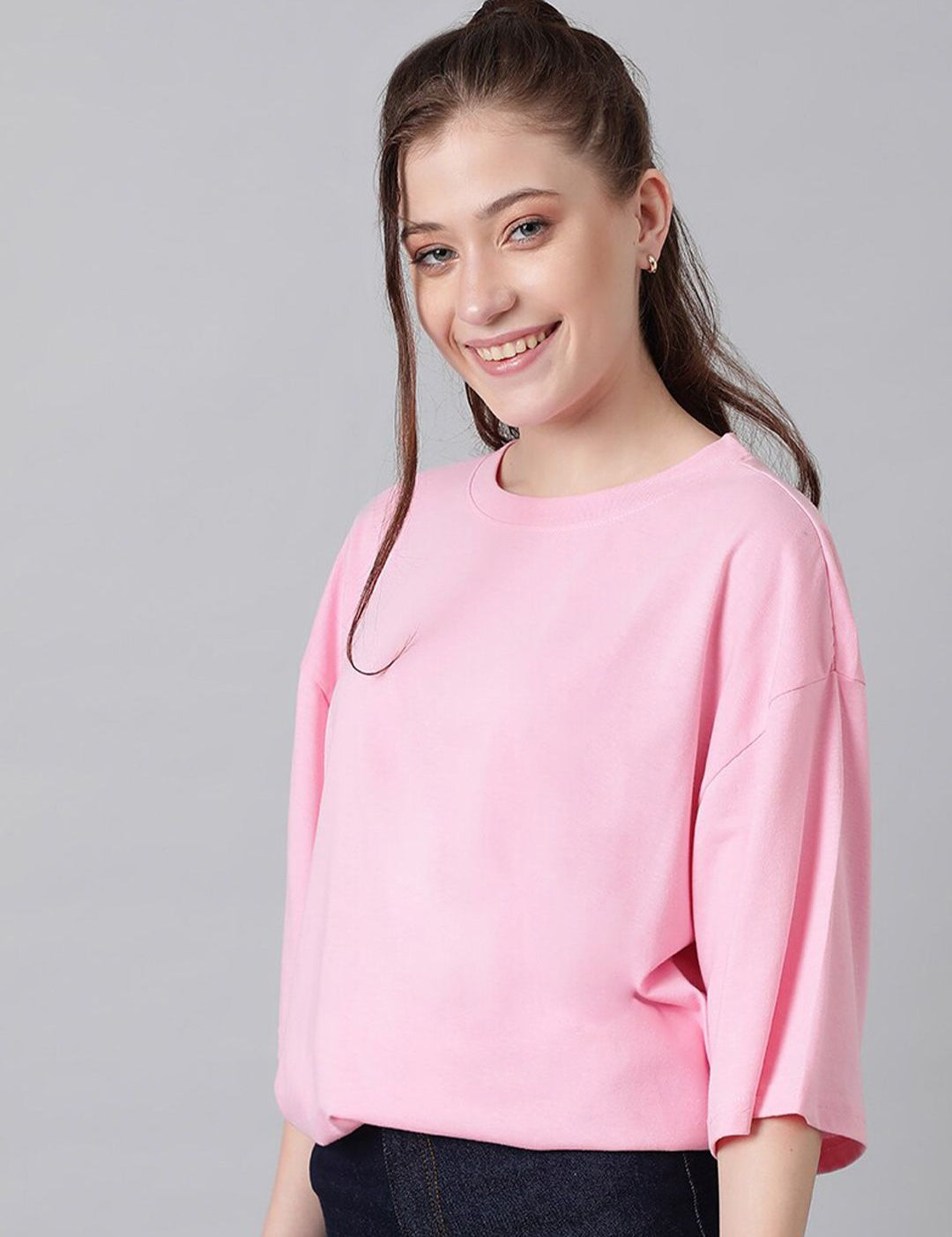 KOTTY Basics Basics Round Neck Drop-Shoulder Sleeves Oversized T-shirt