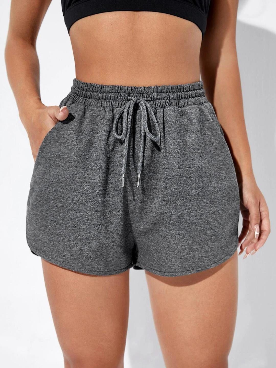 KOTTY Basics Women Grey Mid-Rise Running Sports Shorts