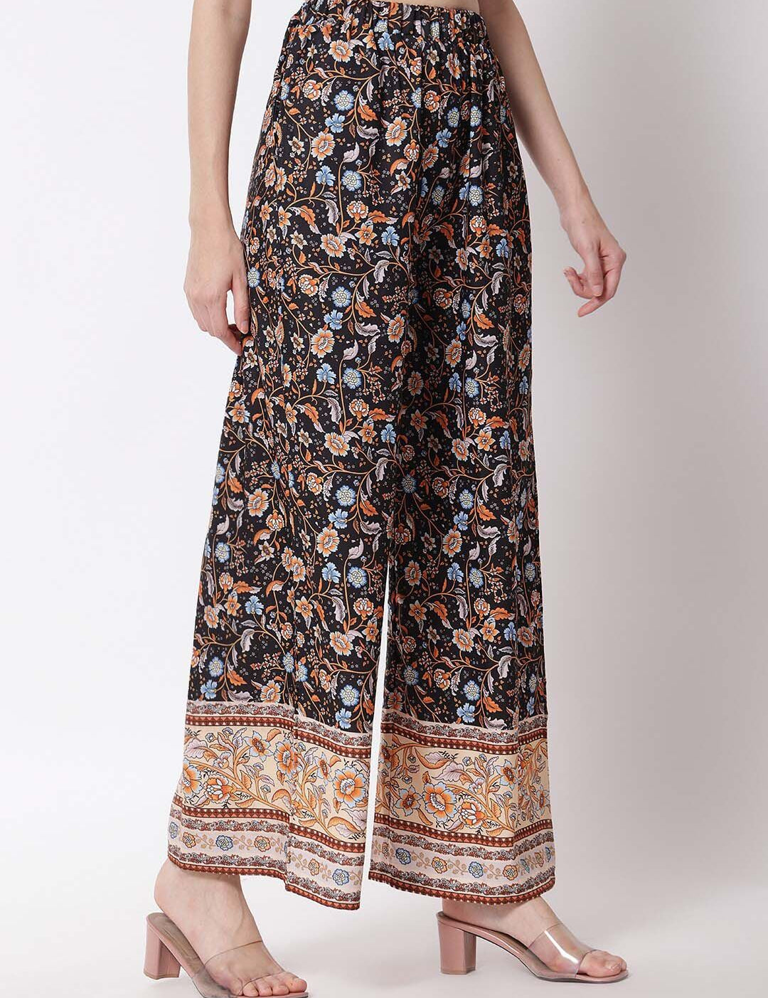 Kotty Women Brown Ethnic Motifs Printed Relaxed Flared High-Rise Easy Wash Trousers