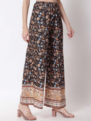 Kotty Women Brown Ethnic Motifs Printed Relaxed Flared High-Rise Easy Wash Trousers