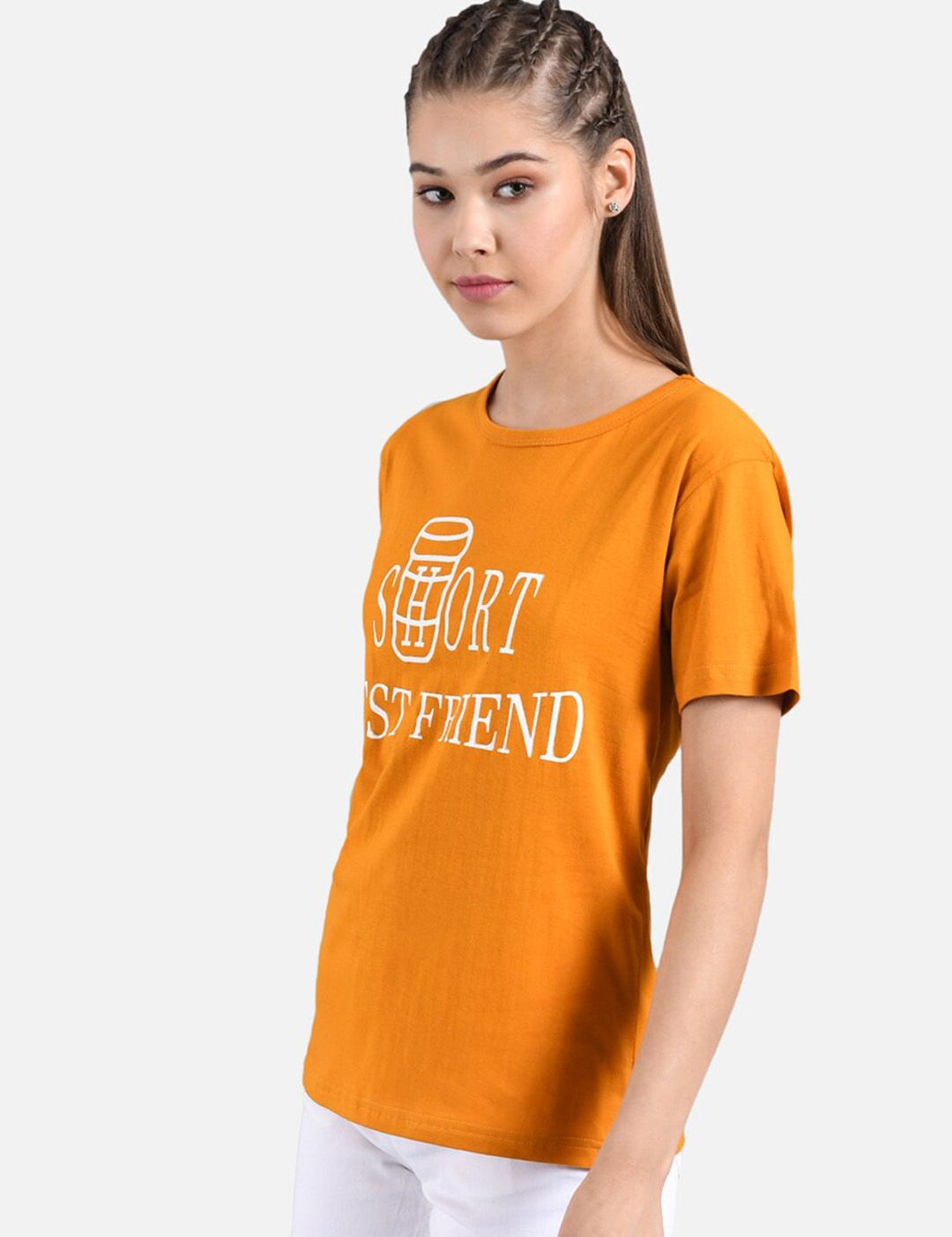 Kotty Women Orange Printed Round Neck T-shirt