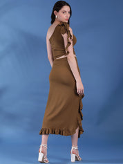 Kotty Brown One Shoulder Top With Skirt