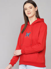 Kotty Women Red Printed Hooded Sweatshirt