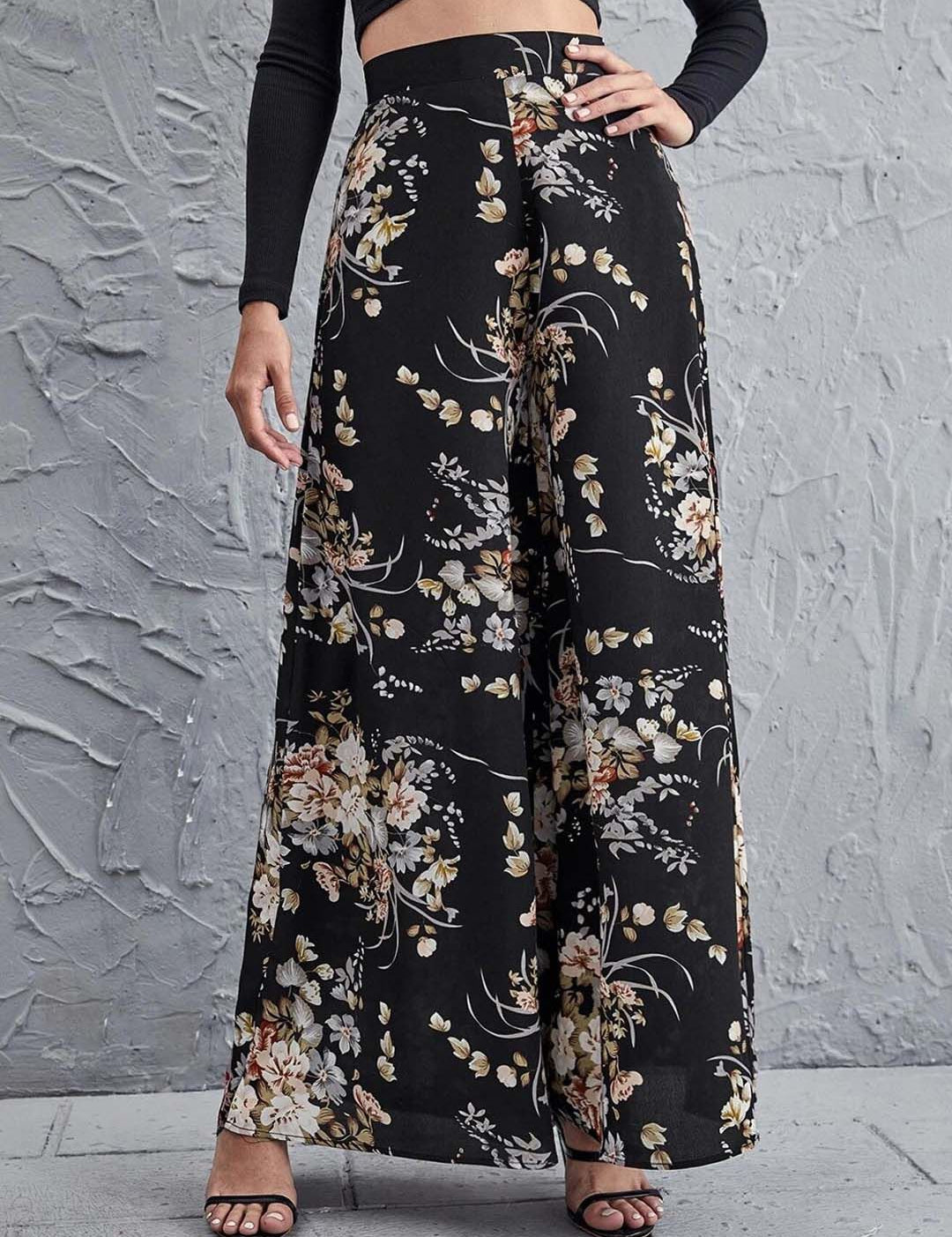 Kotty Women Multicoloured Floral Printed Relaxed Flared High-Rise Easy Wash Trousers