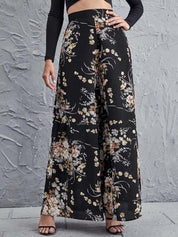 Kotty Women Multicoloured Floral Printed Relaxed Flared High-Rise Easy Wash Trousers