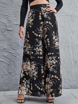 Kotty Women Multicoloured Floral Printed Relaxed Flared High-Rise Easy Wash Trousers