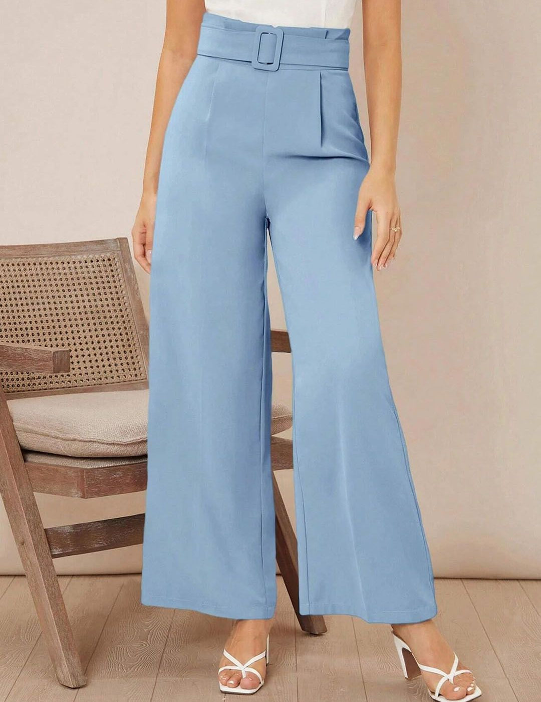 KOTTY BIZwear Women Relaxed High-Rise Easy Wash Pleated Parallel Trousers Comes With Belt