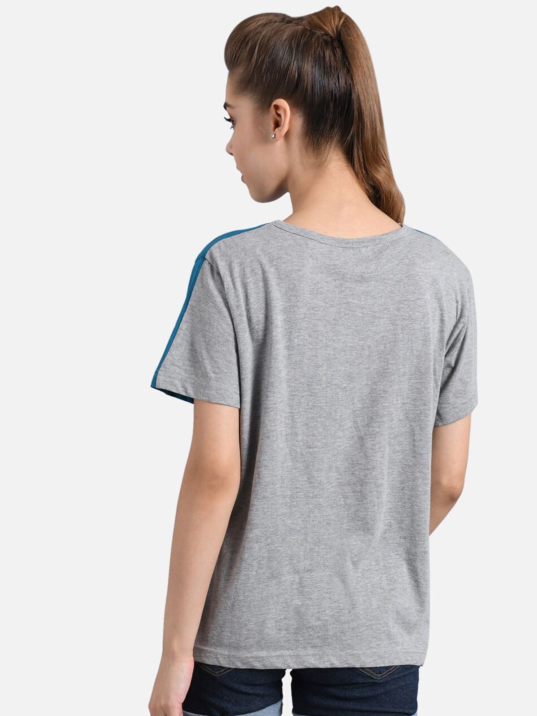 Kotty Women Pack of 2 Colourblocked Round Neck Pure Cotton T-shirts