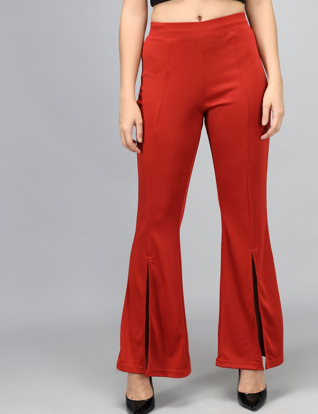 Kotty Women Maroon Flared High-Rise Bootcut Trousers