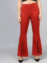 Kotty Women Maroon Flared High-Rise Bootcut Trousers
