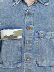 Kotty Men Blue Camouflage Denim Jacket