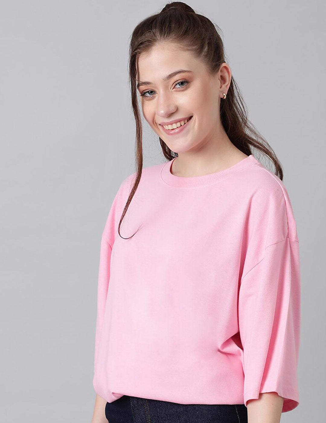KOTTY Basics Pink Round Neck Oversized T-shirt