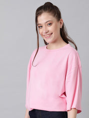 KOTTY Basics Pink Round Neck Oversized T-shirt
