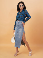 Kotty Blue Abstract Printed Casual Shirt