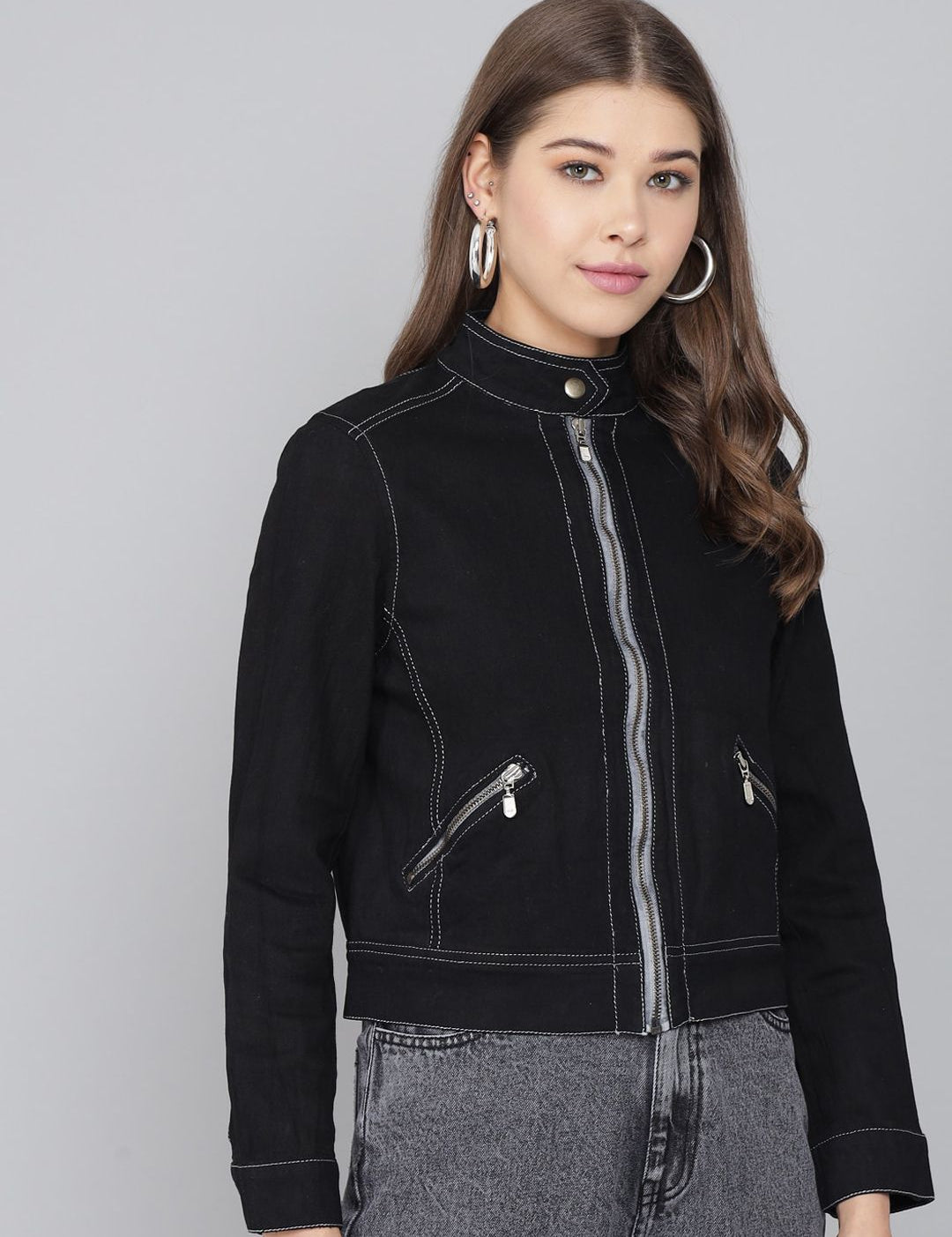 Kotty Women Black Crop Denim Jacket