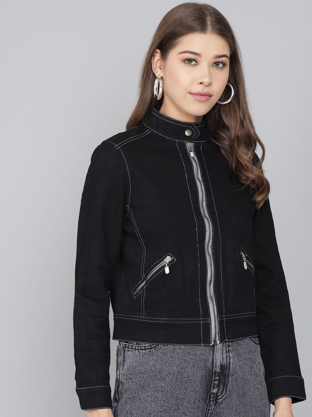 Kotty Women Black Crop Denim Jacket