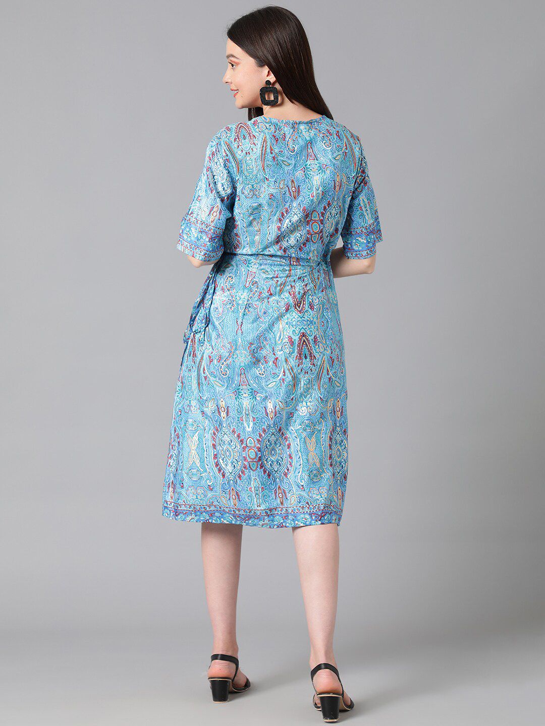Kotty Ethnic Motifs Printed Midi Wrap Dress