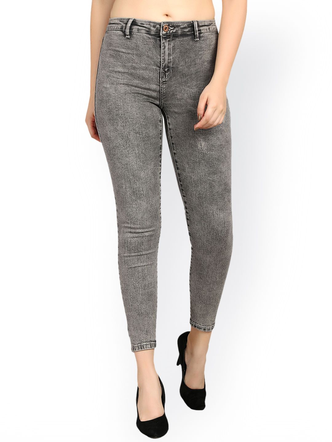 Kotty Women Grey Skinny Fit High-Rise Clean Look Stretchable Jeans