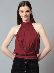 Kotty Women Solid Halter Neck Satin Top