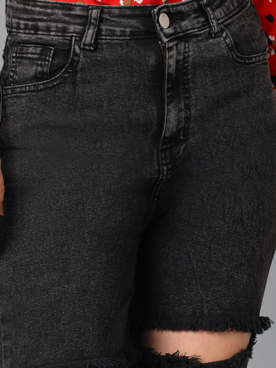 Kotty Women Black Jean Straight Fit High-Rise Highly Distressed Stretchable Jeans