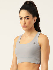 Kotty Women Grey Melange Removable Padded Underwired Dry Fit All Day Comfort Sports Bra