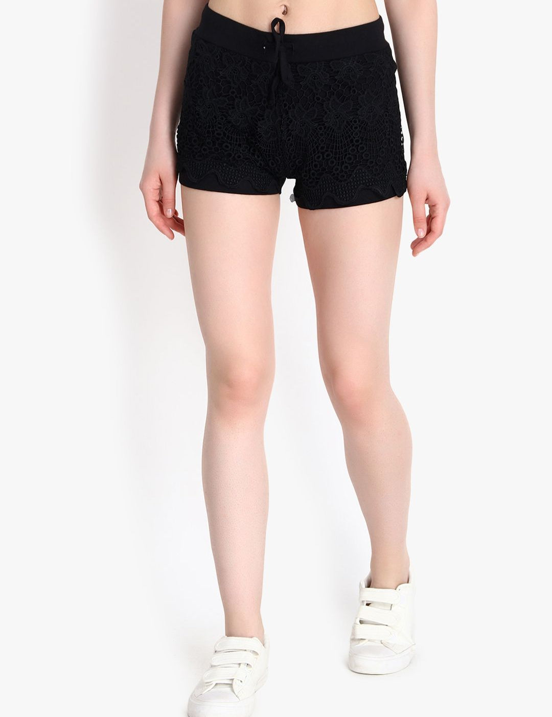 Kotty Women Black Self Design Regular Fit Hot Pants