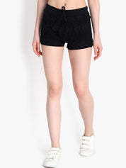 Kotty Women Black Self Design Regular Fit Hot Pants