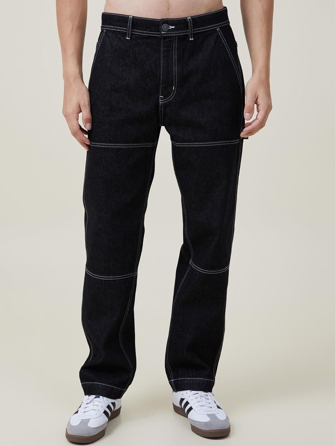 Kotty Men Black Jean Straight Fit Low-Rise Clean Look Stretchable Jeans