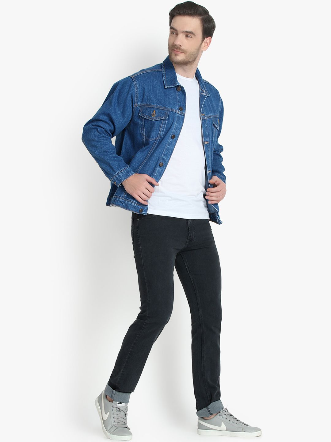Kotty Men Blue Solid Denim Jacket