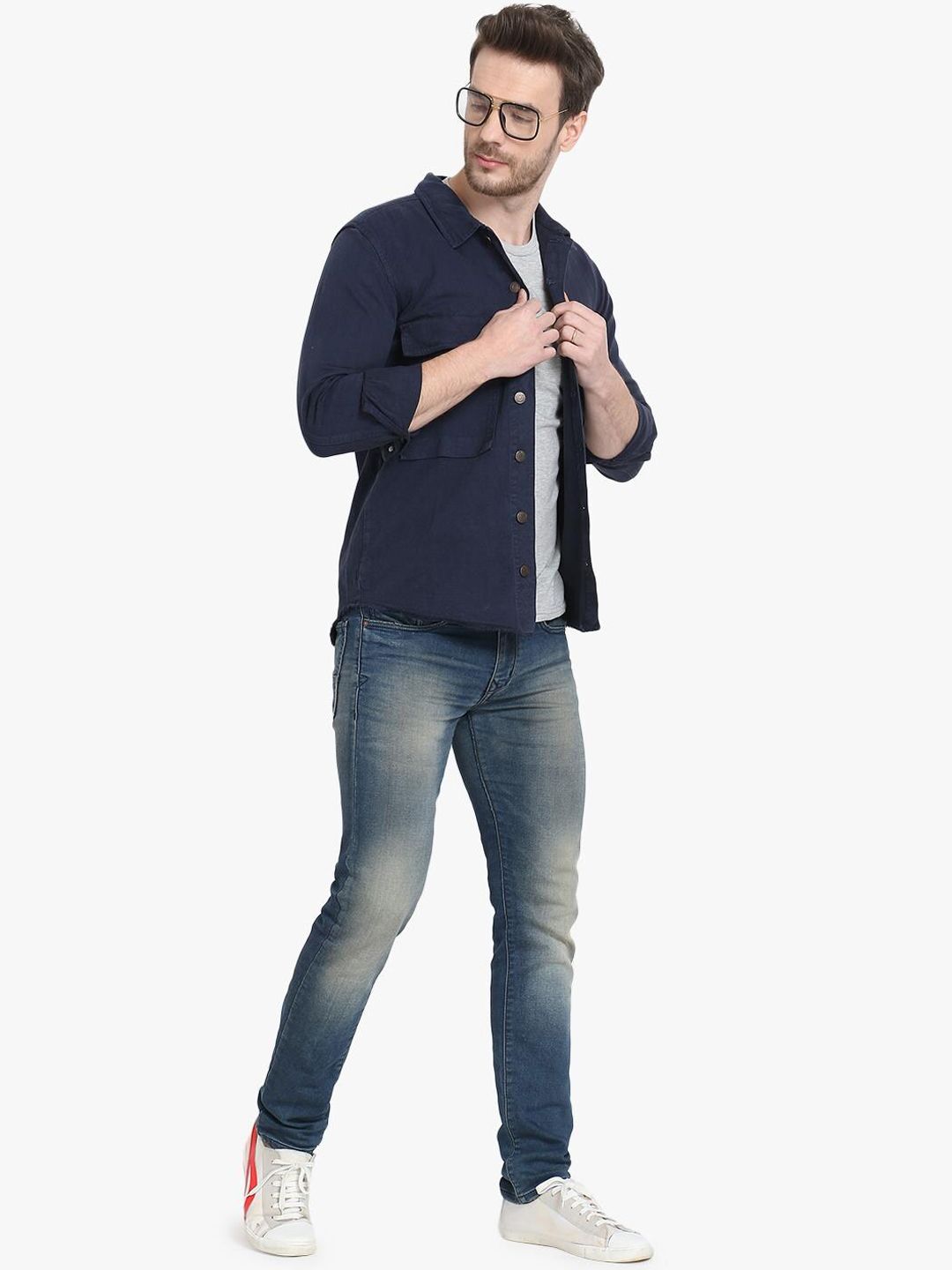 Kotty Men Blue Striped Denim Jacket