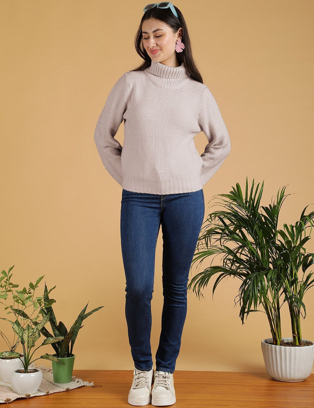 Kotty Women Turtle Neck Ribbed Pullover Sweater