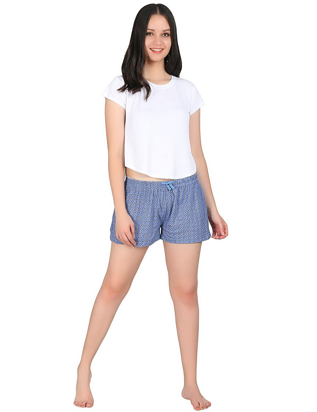 Kotty Women Blue Printed Lounge Shorts KTTSLEEPSHORTS212