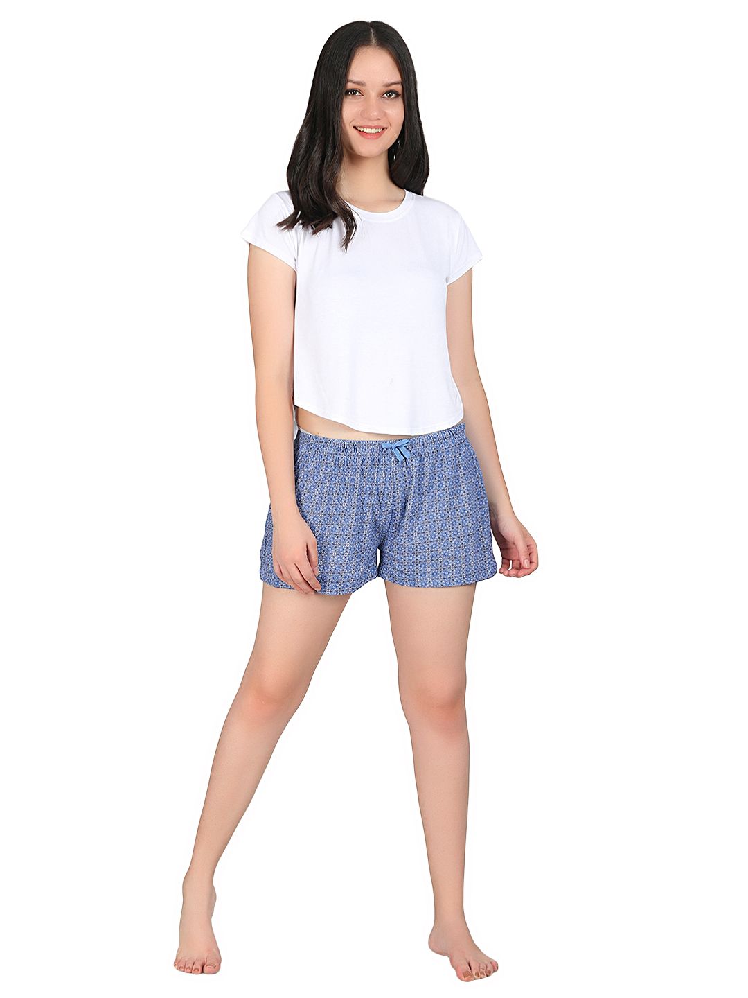 Kotty Women Blue Printed Lounge Shorts KTTSLEEPSHORTS212