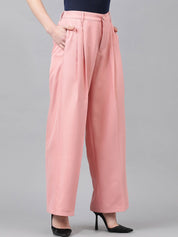 KOTTY BIZwear Basics Women Straight Fit High-Rise Easy Wash Pleated Parallel Trousers