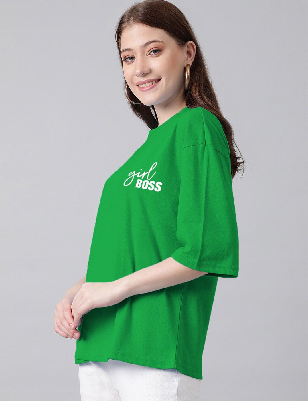 Kotty Typography Printed Round Neck Drop-Shoulder Sleeves Oversized T-shirt