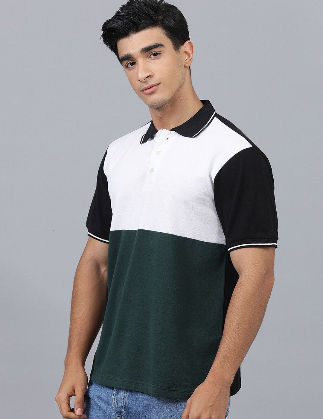 Kotty Colourblocked Polo Collar Cotton T-shirt