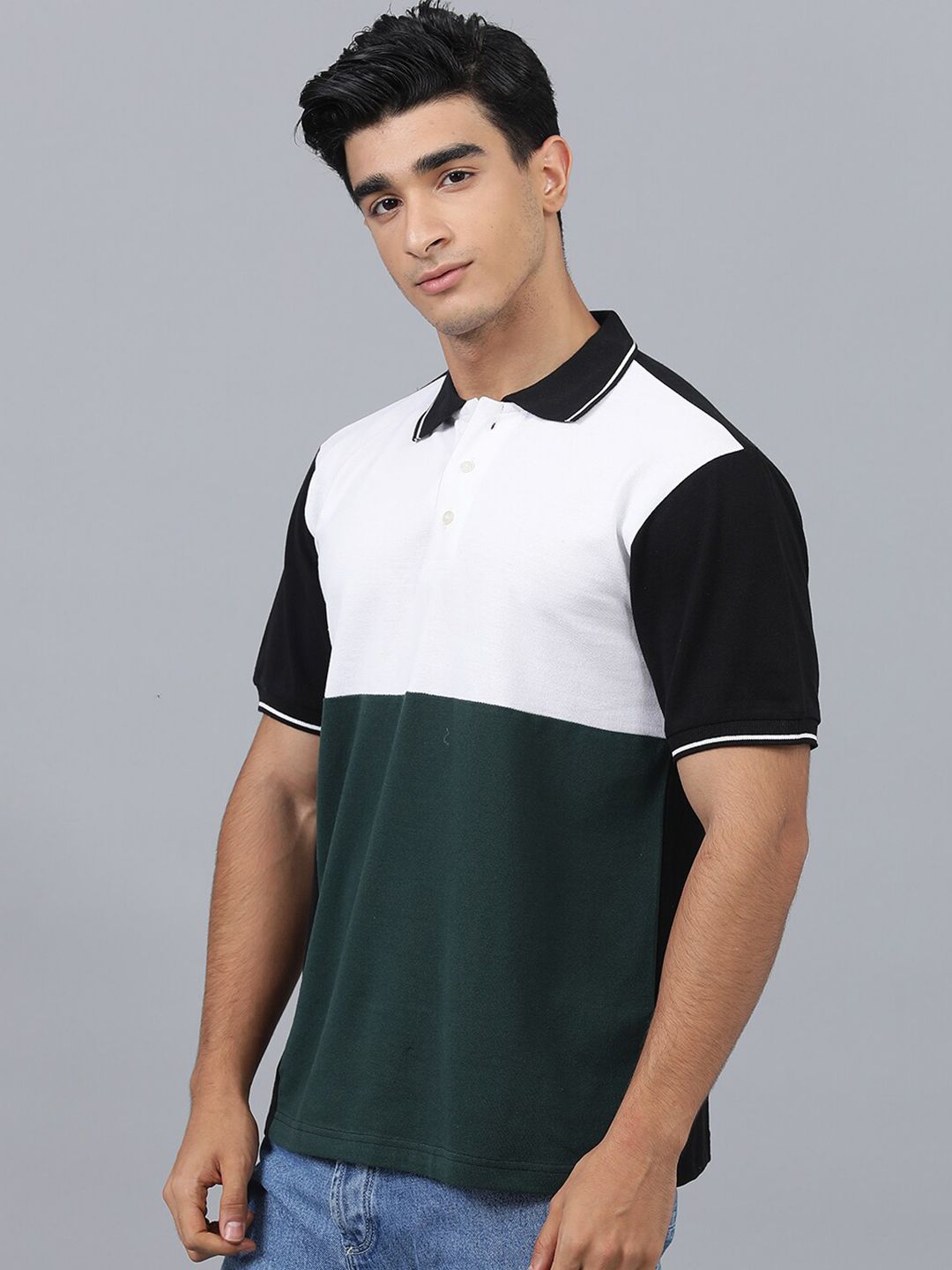 Kotty Colourblocked Polo Collar Cotton T-shirt
