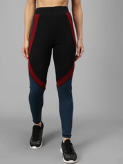 Kotty Women Black & Teal Blue Ccolourblocked Tights