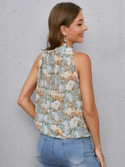 Kotty Blue Floral Printed High Neck Top