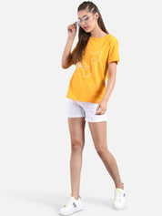 Kotty Women Yellow Printed Round Neck T-shirt